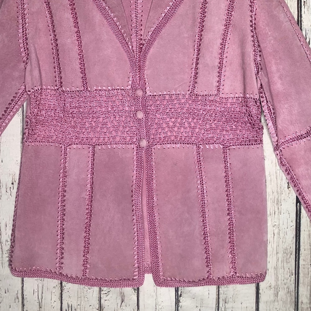 Pink Leather Button Down Jacket Size Medium - image 3